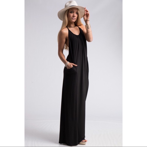 🌺🆕5⭐️MUST HAVE Jersey TStrap Black Maxi Dress - Picture 3 of 5